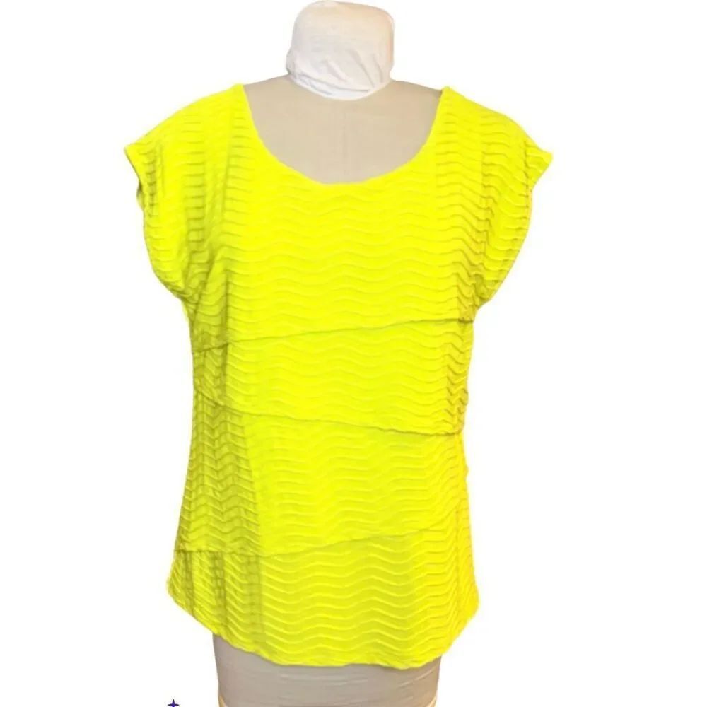 New Directions Tiered Wavy Textured Pullover Top Yellow XL Resort Summer